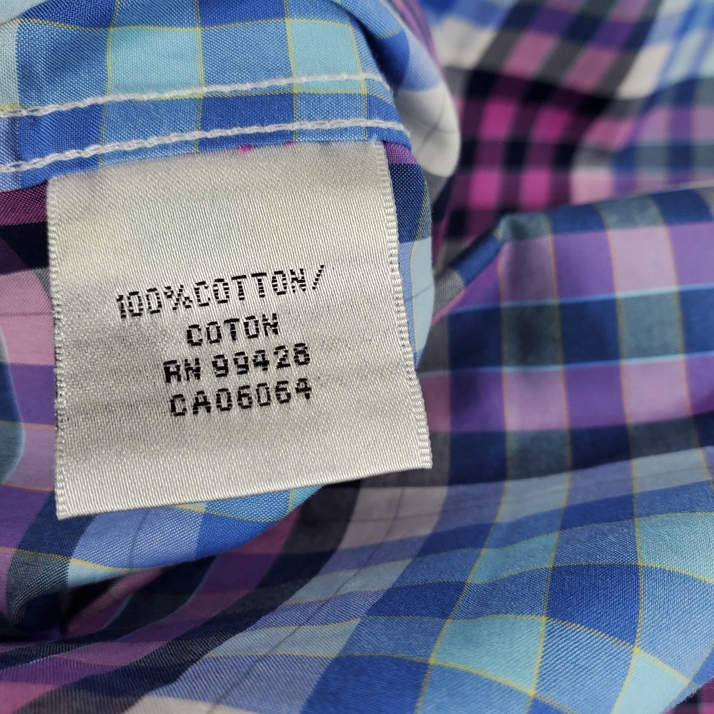 Lot 4 Bugatchi Print Plaid Cuff Long‎ Sleeve Button Down Shirt Men L Shaped Fit - Picture 14 of 16